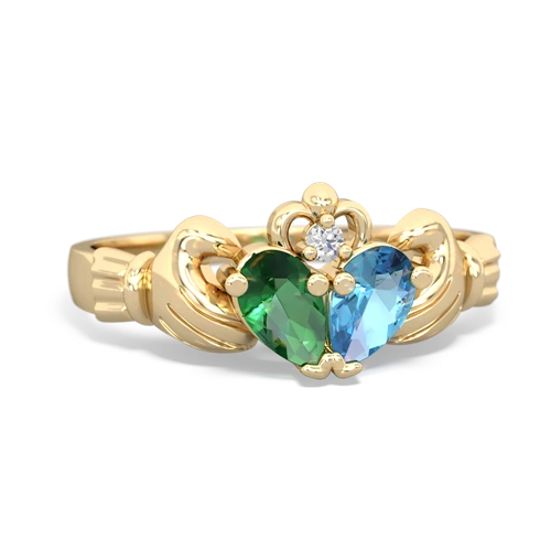 lab emerald-blue topaz claddagh ring