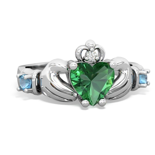 Lab Emerald Lab Created Emerald with Genuine Swiss Blue Topaz and  Claddagh ring Ring