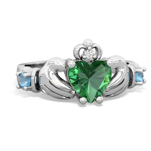 lab emerald-blue topaz claddagh ring