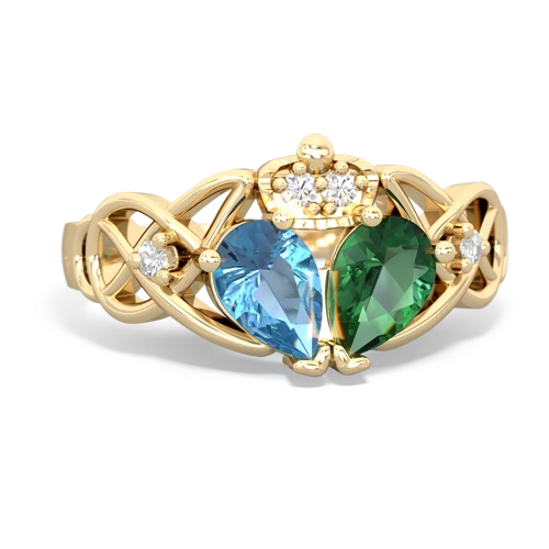 Lab Emerald Lab Created Emerald with Genuine Swiss Blue Topaz Two Stone Claddagh ring Ring