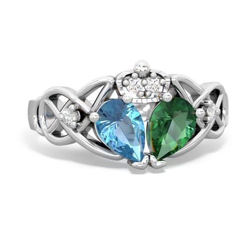 lab emerald-blue topaz claddagh ring