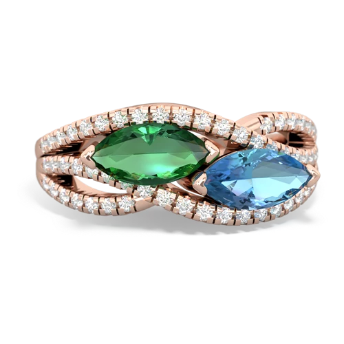 Lab Emerald Lab Created Emerald with Genuine Swiss Blue Topaz Diamond Rivers ring Ring