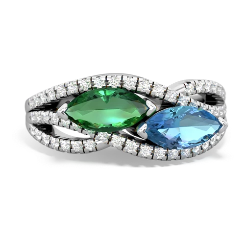 lab emerald-blue topaz double heart ring