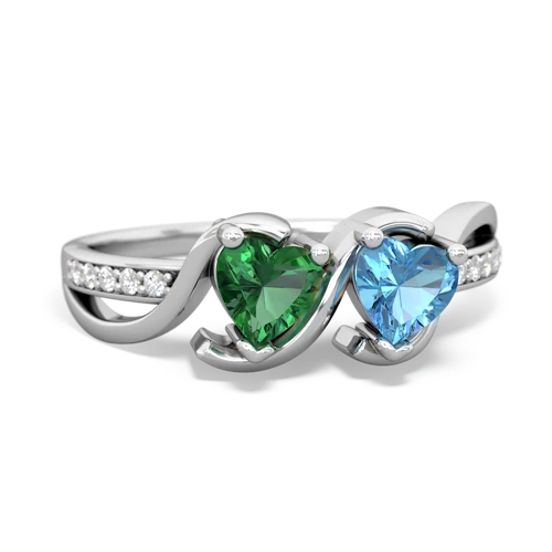 Lab Emerald Lab Created Emerald with Genuine Swiss Blue Topaz Side by Side ring Ring