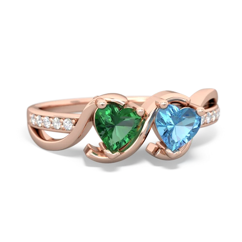 lab emerald-blue topaz double heart ring