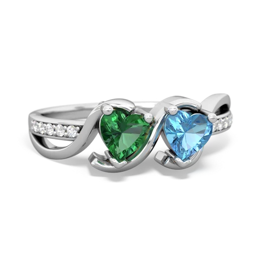 lab emerald-blue topaz double heart ring