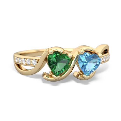 lab emerald-blue topaz double heart ring