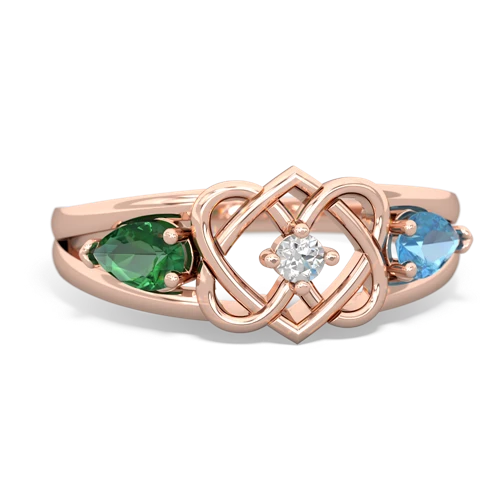 lab emerald-blue topaz double heart ring