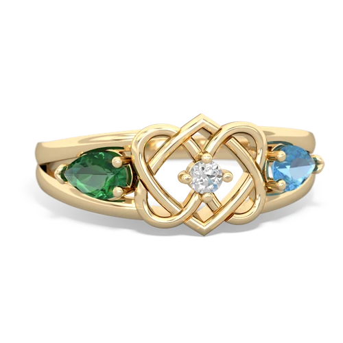 lab emerald-blue topaz double heart ring