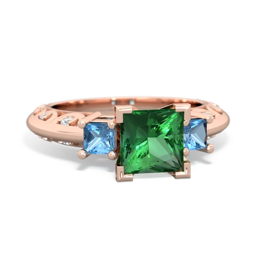 Lab Emerald Lab Created Emerald with Genuine Swiss Blue Topaz and  Art Deco ring Ring