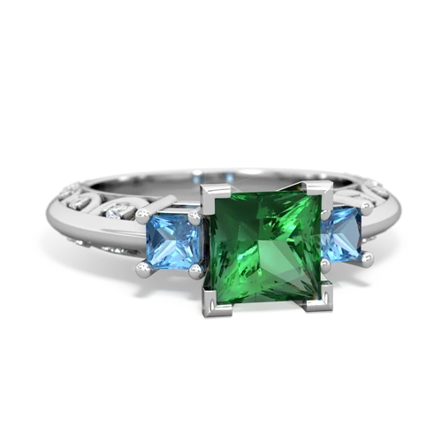 Lab Emerald Lab Created Emerald with Genuine Swiss Blue Topaz and Genuine Tanzanite Art Deco ring Ring