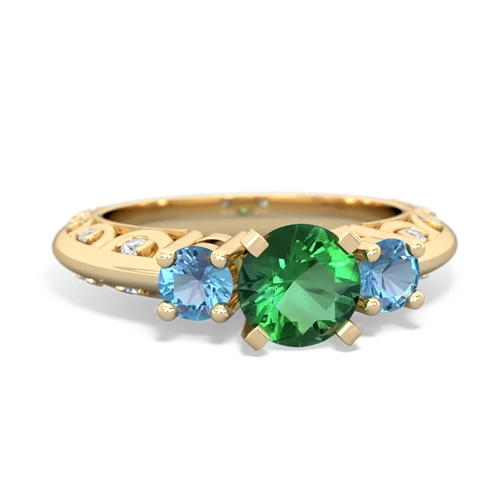 Lab Emerald Lab Created Emerald with Genuine Swiss Blue Topaz Art Deco ring Ring