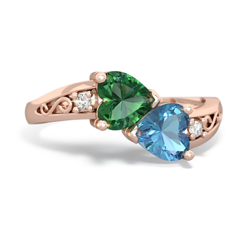 lab emerald-blue topaz filligree ring