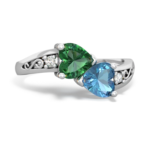 lab emerald-blue topaz filligree ring