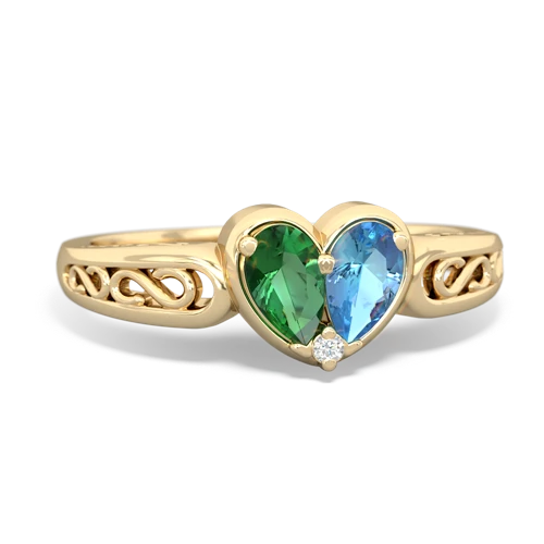 Lab Emerald Lab Created Emerald with Genuine Swiss Blue Topaz filligree Heart ring Ring