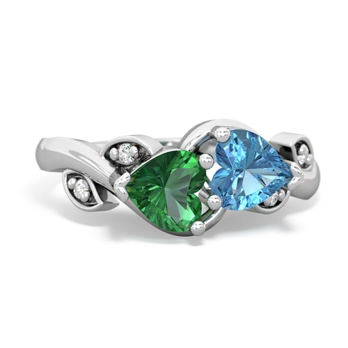 Lab Emerald Lab Created Emerald with Genuine Swiss Blue Topaz Floral Elegance ring Ring