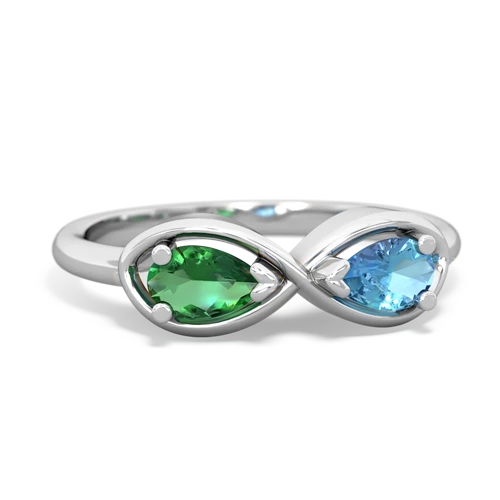 lab emerald-blue topaz infinity ring