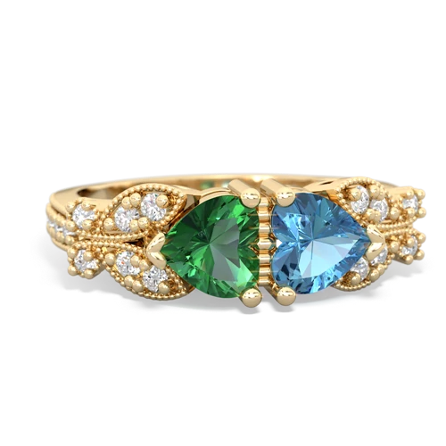 Lab Emerald Lab Created Emerald with Genuine Swiss Blue Topaz Diamond Butterflies ring Ring