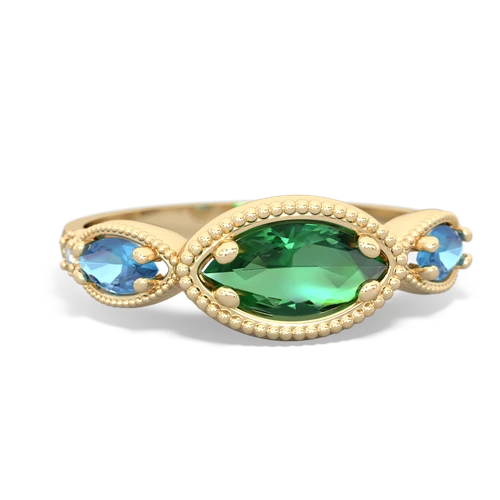 Lab Emerald Lab Created Emerald with Genuine Swiss Blue Topaz and Lab Created Emerald Antique Style Keepsake ring Ring