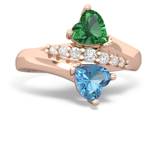 Lab Emerald Lab Created Emerald with Genuine Swiss Blue Topaz Heart to Heart Bypass ring Ring