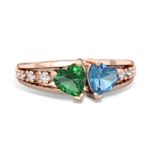 Lab Emerald Lab Created Emerald with Genuine Swiss Blue Topaz Heart to Heart ring Ring