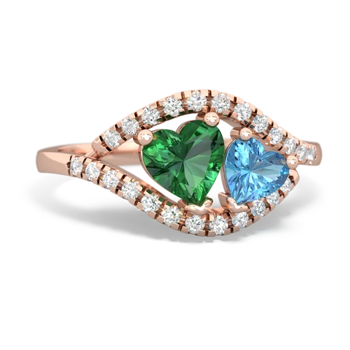 lab emerald-blue topaz mother child ring