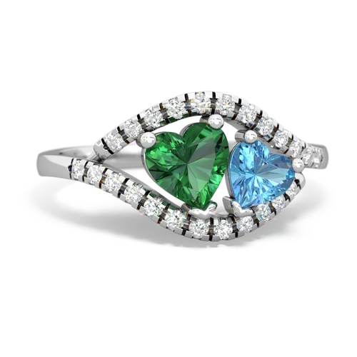 lab emerald-blue topaz mother child ring