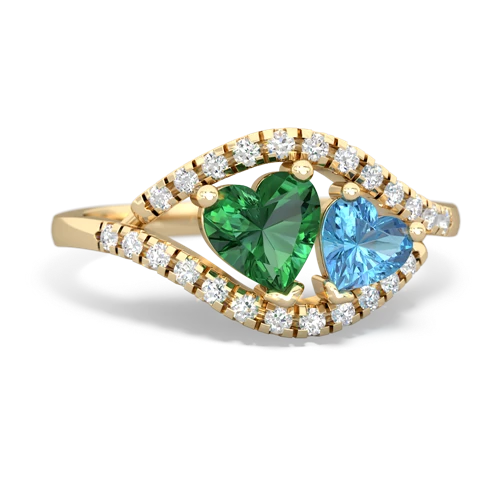 lab emerald-blue topaz mother child ring