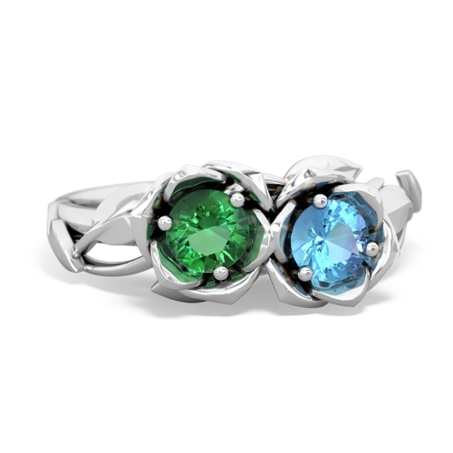 lab emerald-blue topaz roses ring