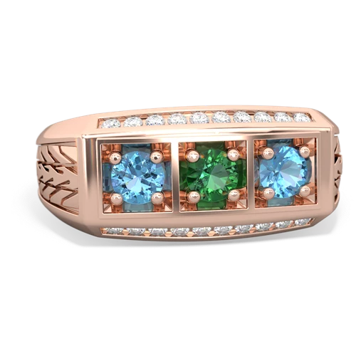 lab emerald-blue topaz three stone ring