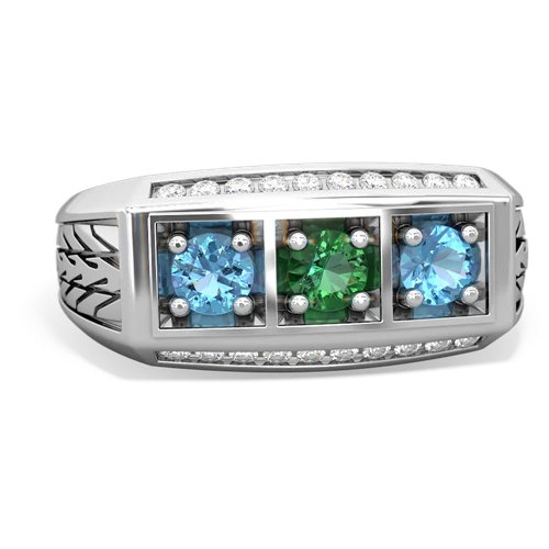 lab emerald-blue topaz three stone ring