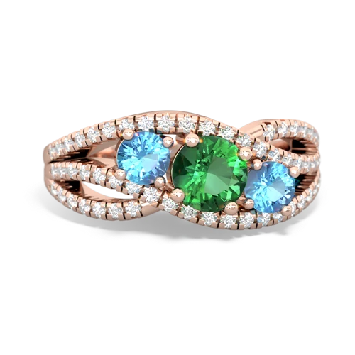 lab emerald-blue topaz three stone pave ring