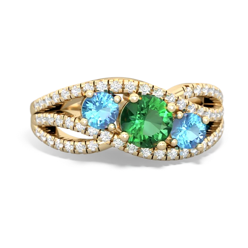 lab emerald-blue topaz three stone pave ring