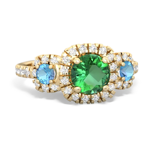 lab emerald-blue topaz three stone regal ring