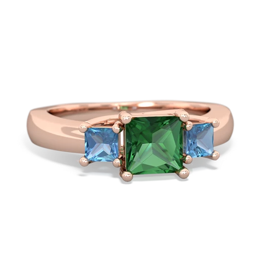 Lab Emerald Lab Created Emerald with Genuine Swiss Blue Topaz and Lab Created Pink Sapphire Three Stone Trellis ring Ring