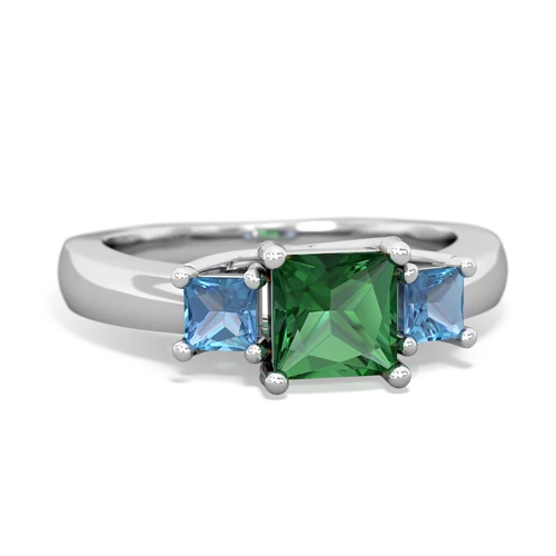 Lab Emerald Lab Created Emerald with Genuine Swiss Blue Topaz and  Three Stone Trellis ring Ring