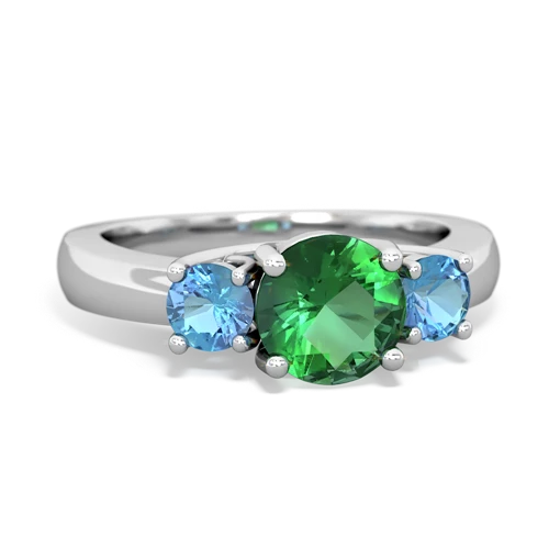 Lab Emerald Lab Created Emerald with Genuine Swiss Blue Topaz and Genuine Fire Opal Three Stone Trellis ring Ring
