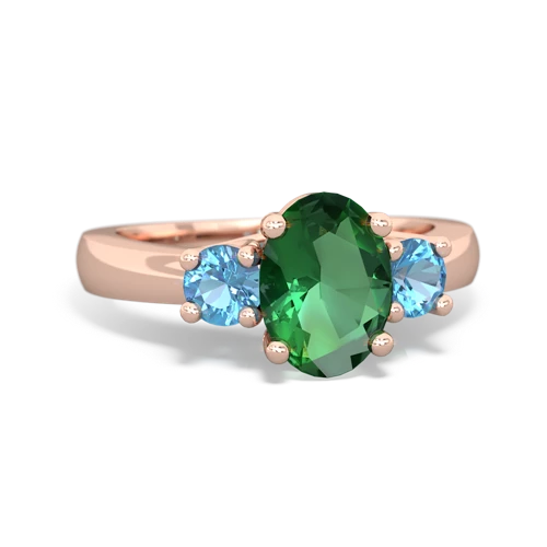 Lab Emerald Lab Created Emerald with Genuine Swiss Blue Topaz Three Stone Trellis ring Ring