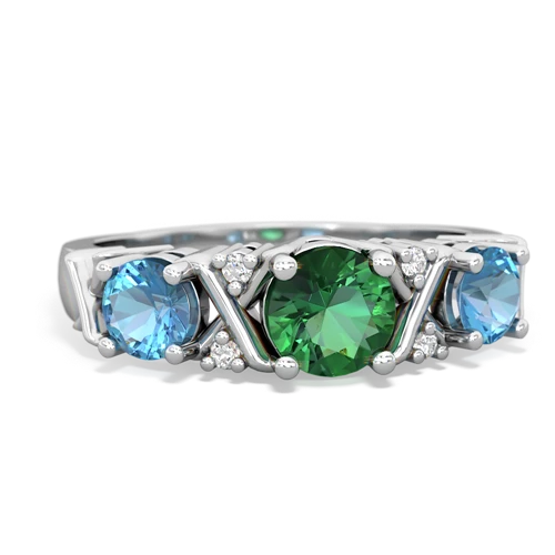 Lab Emerald Lab Created Emerald with Genuine Swiss Blue Topaz and  Hugs and Kisses ring Ring