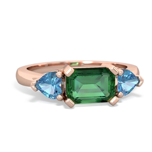 Lab Emerald Lab Created Emerald with Genuine Swiss Blue Topaz and  Three Stone ring Ring