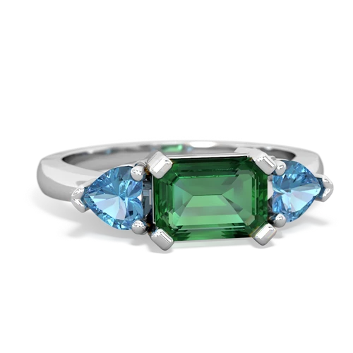 Lab Emerald Lab Created Emerald with Genuine Swiss Blue Topaz and Genuine Tanzanite Three Stone ring Ring