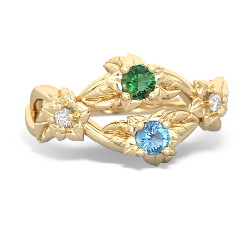 Lab Emerald Lab Created Emerald with Genuine Swiss Blue Topaz Sparkling Bouquet ring Ring