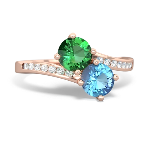 Lab Emerald Lab Created Emerald with Genuine Swiss Blue Topaz Keepsake Two Stone ring Ring