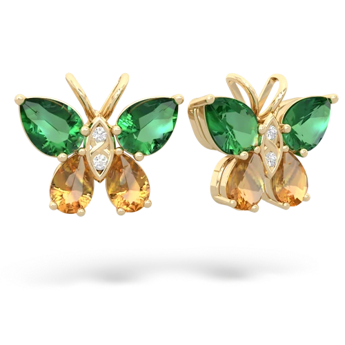 lab emerald-citrine butterfly earrings