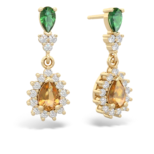 Lab Emerald Lab Created Emerald with Genuine Citrine Halo Pear Dangle earrings Earrings