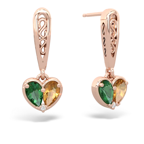 lab emerald-citrine filligree earrings