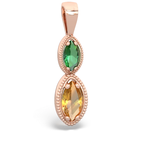 Lab Emerald Lab Created Emerald with Genuine Citrine Antique-style Halo pendant Pendant