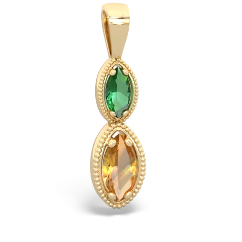 Lab Emerald Lab Created Emerald with Genuine Citrine Antique-style Halo pendant Pendant