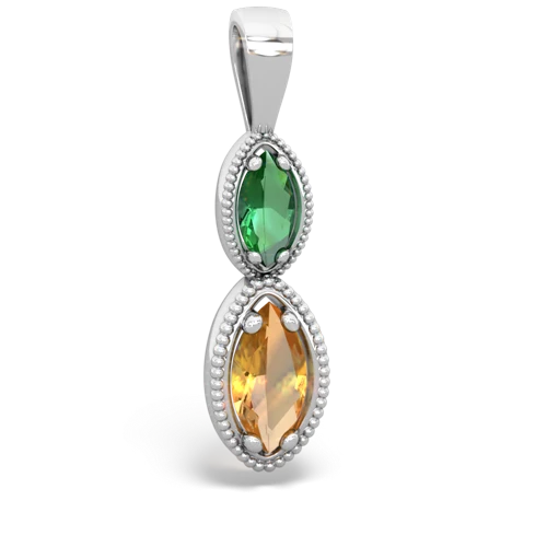 lab emerald-citrine antique milgrain pendant