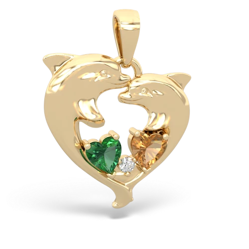 Lab Emerald Lab Created Emerald with Genuine Citrine Dolphin Heart pendant Pendant